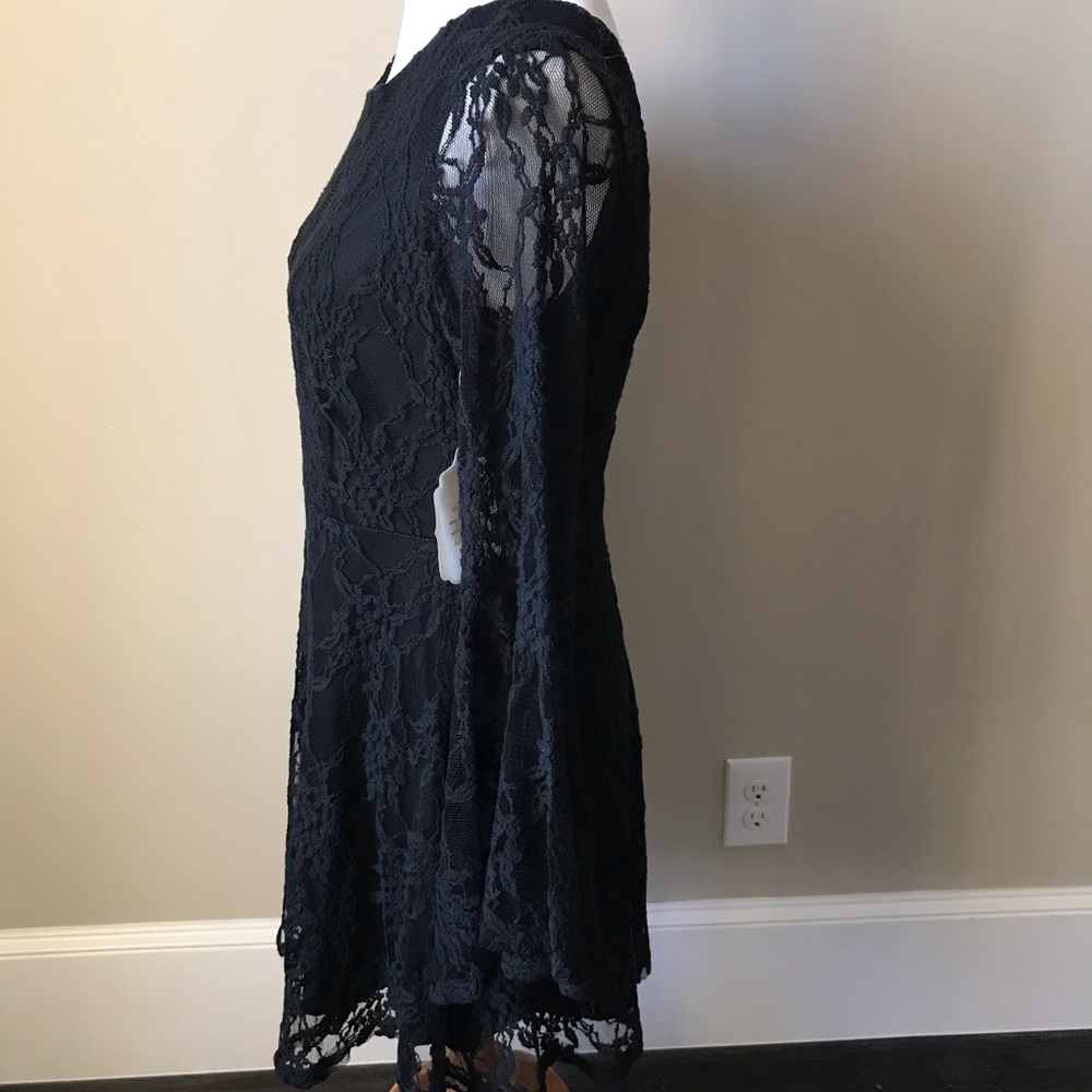 NWT Altar'd State Black Lace Mini Dress Long Bell Sleeves and Low Back - Picture 2 of 9